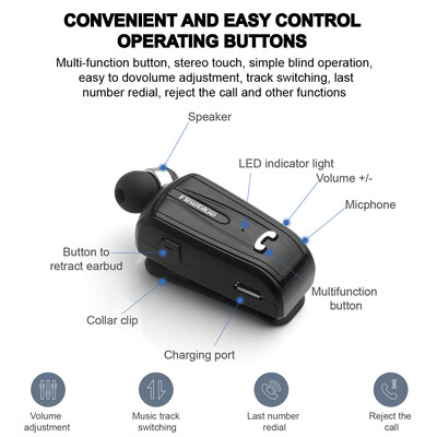 

Fineblue F-V6 Wireless Bluetooth Earphones In-ear Headset Business Headphones Bluetooth 40 Wear Clip Hands-free with Mic