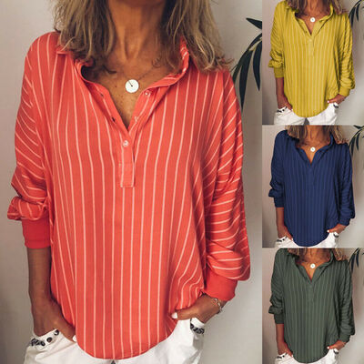 

Women Office Shirt Clothing Long Sleeve Blouse V-neck Tops Cotton Cotton Blend