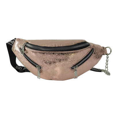 

Women Fashion Glossy Soft Multi Zippers Letter Strap Chest Bag Fanny Pack Pouch