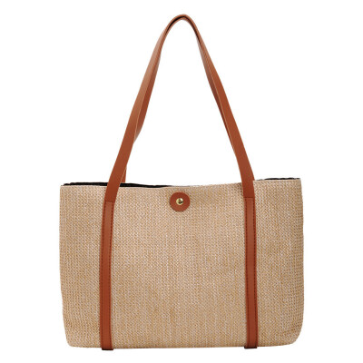 

Women Weaving Tote Shoulder Bags Ladies Casual Handbag Hasp Pure Color Shopping Bag High Capacity Totes Bolsas YJ