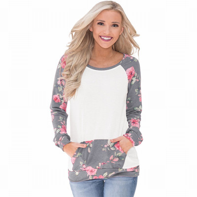 

Printed womens sweatshirt round collar long sleeve loose top