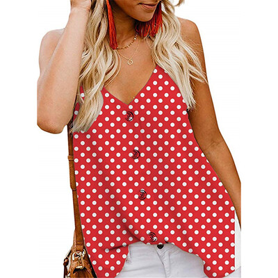 

Women Summer Casual Loose Button V Neck Solid Cami Vest Blouse Tank Tops