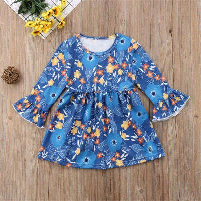 

Newborn Kid Baby Girl Horn Sleeve Floral Stripe Princess Party Pageant Dress