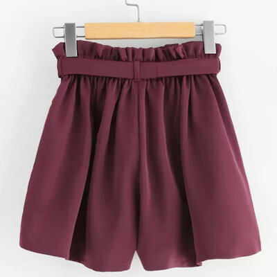 

Tailored Women Retro Solid Casual Fit Elastic Waist Pocket Shorts Pants With String