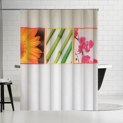 

Greensen Flower Bamboo Pattern Waterproof Polyester Shower Bath Curtain with 12 Hooks Shower Curtain Polyester Bath Curtain