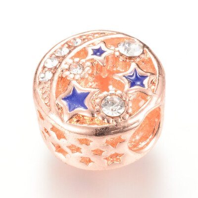 

Alloy Enamel European Beads with Rhinestones Large Hole Beads Flat Round Rose Gold 12x85mm Hole 45mm