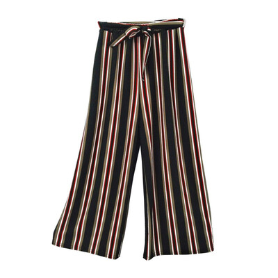 

Fashion Trousers Women Loose Stripe Pants High Waist Broad Leg Pants Ankle-Length Casual Pants Pantalon femme H8