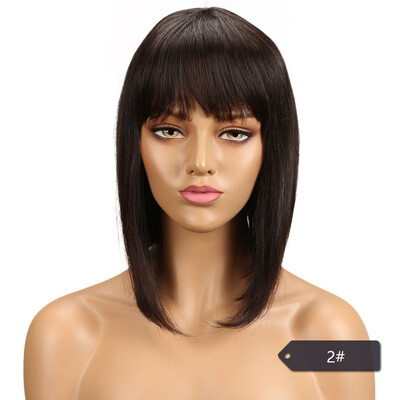 

Noble Blue Straight Human Hair Wigs With Bangs Brazilian Remy Hair Human Hair Wig Perruque Cheveux Humain Cheap Free Shipping