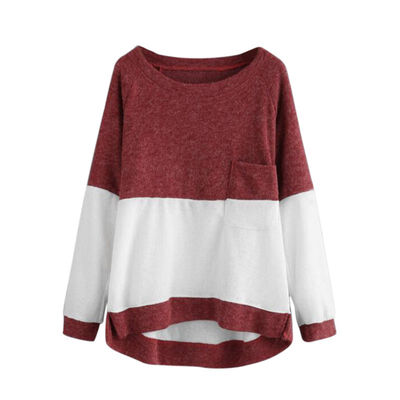 

Women Autumn Winter Patchwork Color Long Sleeve Casual Bottom Knit Sweater