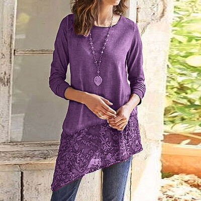 

Tailored New Women Fashion Long Sleeve Casual Irregular Hem Lace T-shirt Women Blouse