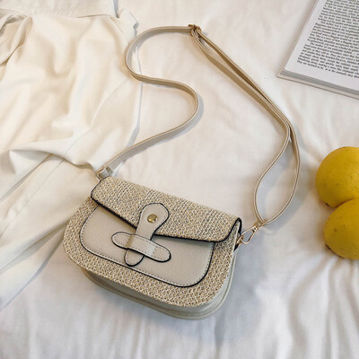 

Tailored Women Beach Color Matching Woven Bag Burlap Square Bag Messenger Bag