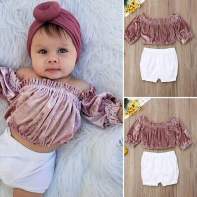 

2PCS Toddler Kid Baby Girls Off Shoulder TopsShort Pants Outfits Clothes Set UK