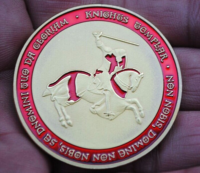 

40mm Red horseman Knight Ordre du Temple GOLD Plated Souvenir Coin medal