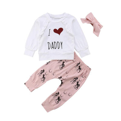 

Girls Sister Clothing Set Baby Letters Print Spring T-shirt Pants Headband
