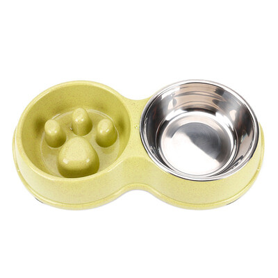 

Pet Drinking Water Double Bowl Puppy Food Feeder Bowl Pet Slow Feeder Bowl Dog Stainless Steel Bowls