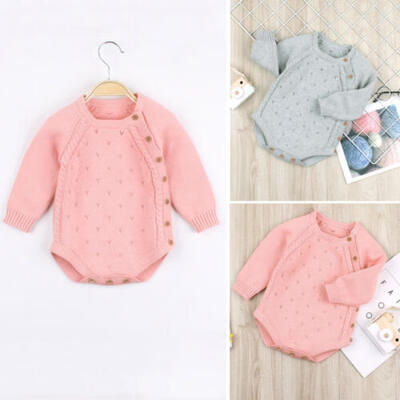 

Warm Knitted Romper Bodysuit Baby Girls Boys Pink Gray Set 0-3 3-6 6-12 12-18