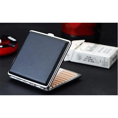 

Fashion Black Pocket Leather Metal Tobacco 20 Cigarette Smoke Holder Storage Case Box