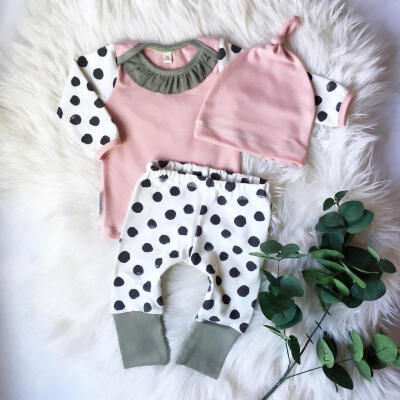 

Pink Newborn Baby Boy Girl Outfits Tops Dot Pants Legging Hat Clothes 3PCS Set 0-24M