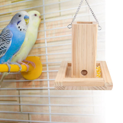 

Greensen Durable Natural Wooden Hanging Bird Feeder Box Food Case with Chain for Parrots