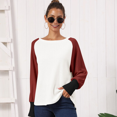 

Tailored Womens Crewneck Patchwork Long Sleeve Casual Shirts Pullover Cute Shirts Tops