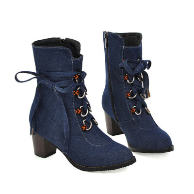 

Rose Stylish Womens Cowboy Comfortable Low-heeled Lace-Up Roman Shoes Ankle Boots