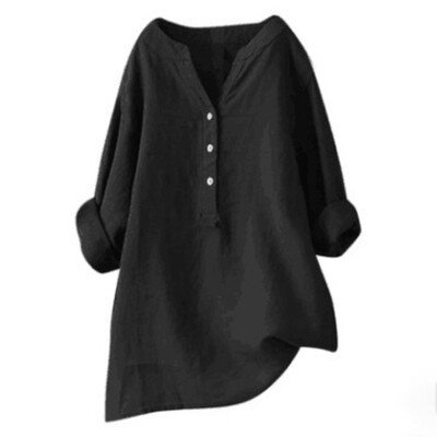 

Womens Solid Loose Button Blouse Tops V-neck Long Sleeve Loose Casual Shirts