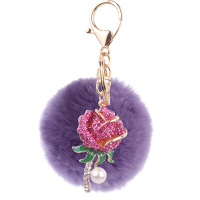 

Korean fashion pink rose keychain creative rex rabbit plush ball car bag pendant small gifts