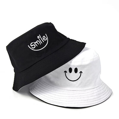 

1Pc Bucket Hat Double Sided Smiling Face Unisex Fashion Bob Cap Hip Hop Gorro Men Summer Cap