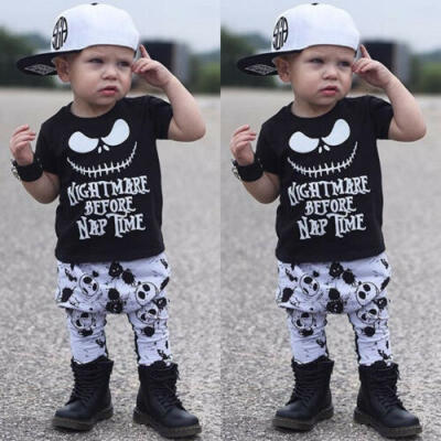 

UK Newborn Kids Baby Boys Skull Halloween Tops T-shirt Harem Pants Clothes hgfre