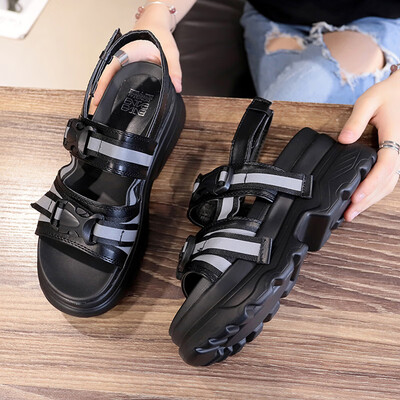 

Ins Super-Fire Sandals Female Summer Student Sets of Thick-soled Muffin Shoes Reflective Sports Shoe Tide