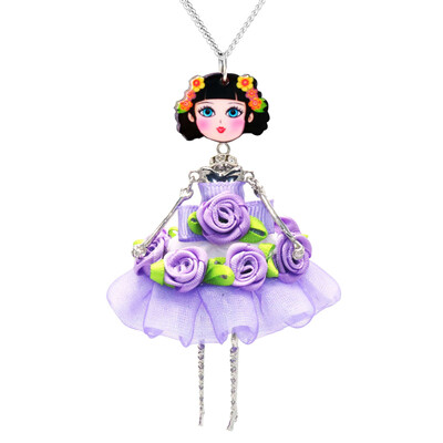

Flower Doll Necklace Dress Handmade French Doll Pendant News Alloy Girl Women Flower Fashion Jewelry