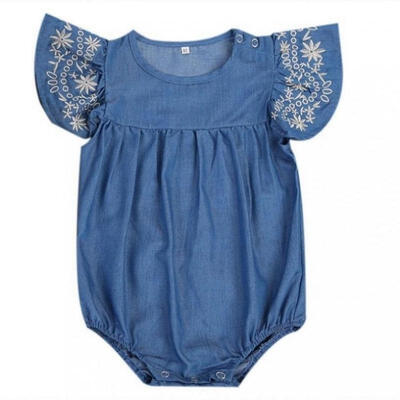 

Cute Newborn Baby Girl Denim Romper Fashion Infant Children Kids Fly Sleeve Jean Jumpsuit One Pieces Sunsuit 0-24M