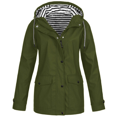 

Toponeto Women Solid Rain Jacket Outdoor Plus Size Waterproof Hooded Raincoat Windproof