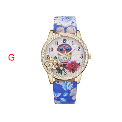 

Flower Watch Reloj 2018 relogio masculino Women Leather Owl Pattern Quartz Analog Wrist Watch Crystals Decor Saat Dropship