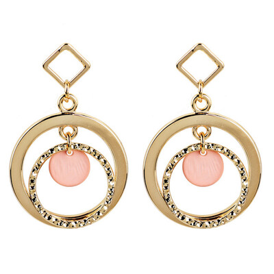 

Korean Women Fashion Dress Jewelry Elegant Exaggerated Geometric Metal Circle Long Earrings Gifts