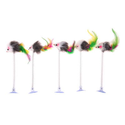 

5pcs Funny Elastic Feather False Mouse Bottom Sucker Toy Cat Kitten Playing