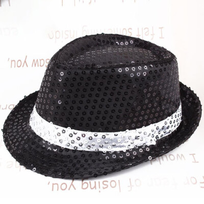 

11 Colors Unisex Women Men Sequin Shining Trilby Hat Cotton Fancy Party Dance Hat