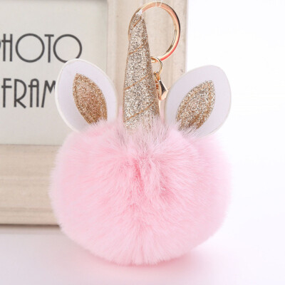 

10CM Unicorn Horn Cute Keychain Pendant Women Key Ring Holder Pompoms Key Chains