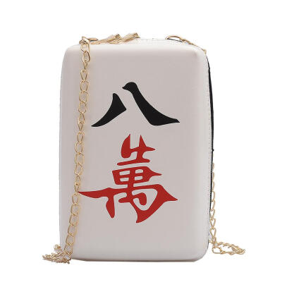 

Creative Mahjong Print Shoulder Packs PU Leather Women Chain Crossbody Bags