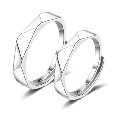 

Adjustable Jewelry Couple Unique Funny Rhombus Pair Silver Ring Simple Opening Latest Sterling 925