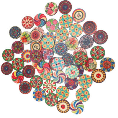 

50pcs Flower Print Round Wooden Sewing Buttons DIY Knitting Clothes Decor