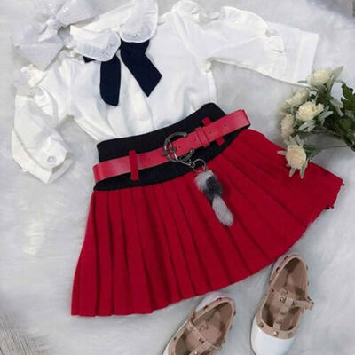 

US Toddler Baby Girl Dress Long Sleeve Bow-knot TopsPleated Skirt Dress Clothes