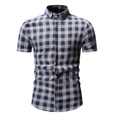 

Summer Slim Casual Male Shorts Cotton Short-sleeve Single Breasted Shorts With Grids For Men