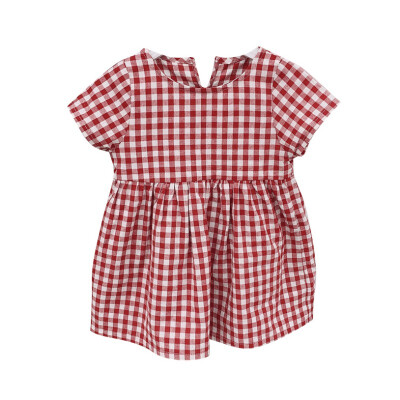 

Girls Dress Summer Casual Baby Girls Plaid Pattern Short Sleeve Dress Cotton Kids Toddler Sundress