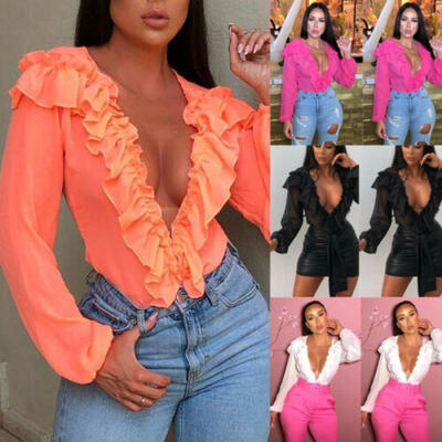 

US Women Bow Tie Neck Suit Chiffon Long Sleeve Blouse Tops V-Neck OL Work Suit