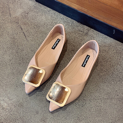 

Single-shoe womens summer Korean version of Joker metal square buckle shallow mouth grandma shoes toe cap with thick heels pourin