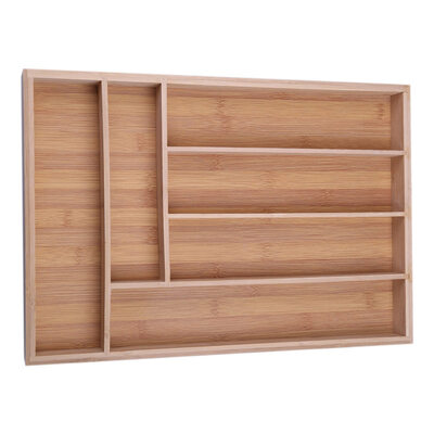 

6 Slots Bamboo Storage Box Kitchen Flatware Tray Drawer Holder Divider Organizer