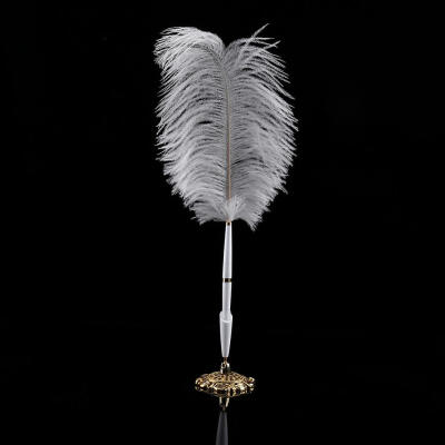 

2 Colors Ostrich Feather Wedding Quill Signing Ballpoint Writing Pen With Metal Holder New Feather Signing Pen