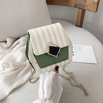 

Sen temperament chain Messenger bag female simple contrast color woven bag 2019 new fashion wild striped shoulder bag