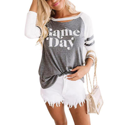 

Fashion Women Long Sleeve T-shirt Casual Letters Print Tops Loose Tee Shirt